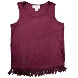 Epilogue Womens Small Boho Fringed Hem Tank Top‎ Faux Suede